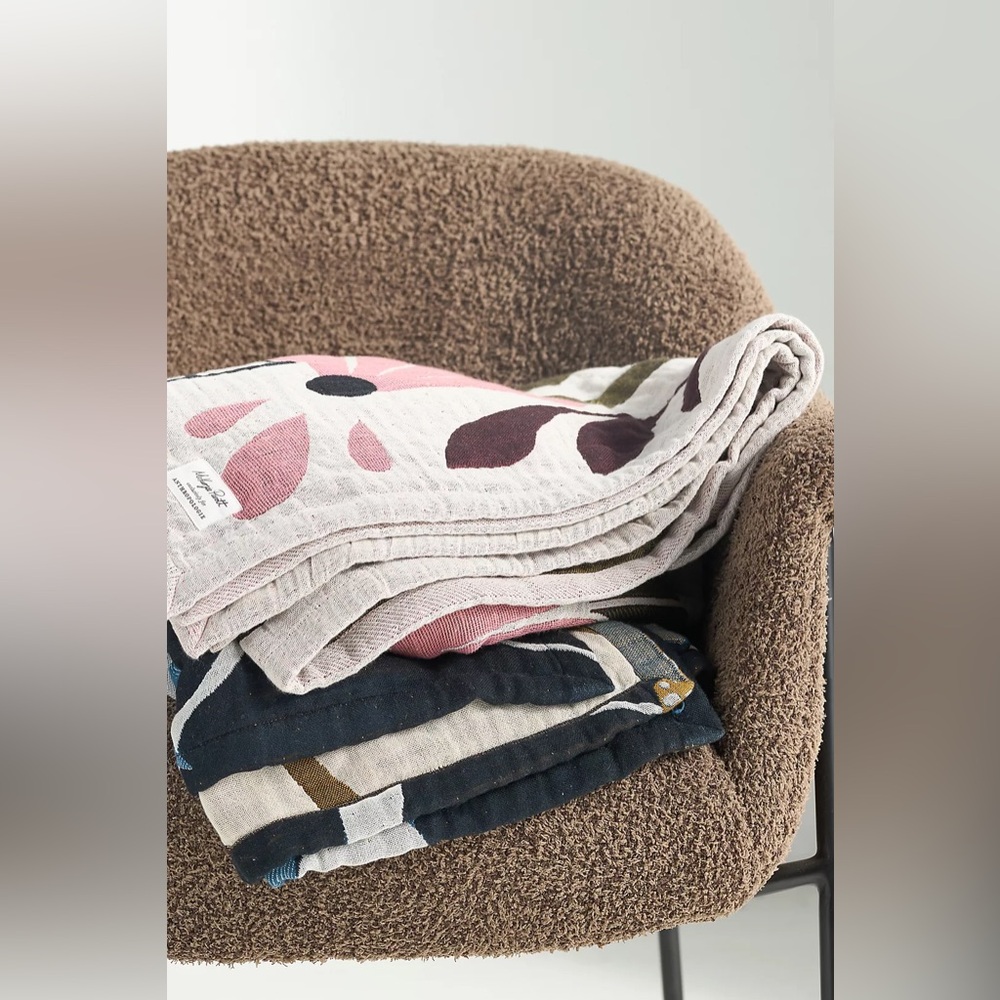 Anthropologie McKenzie Parrott Floral Threads Cotton Jacquard Throw Blanket - Picture 3 of 4